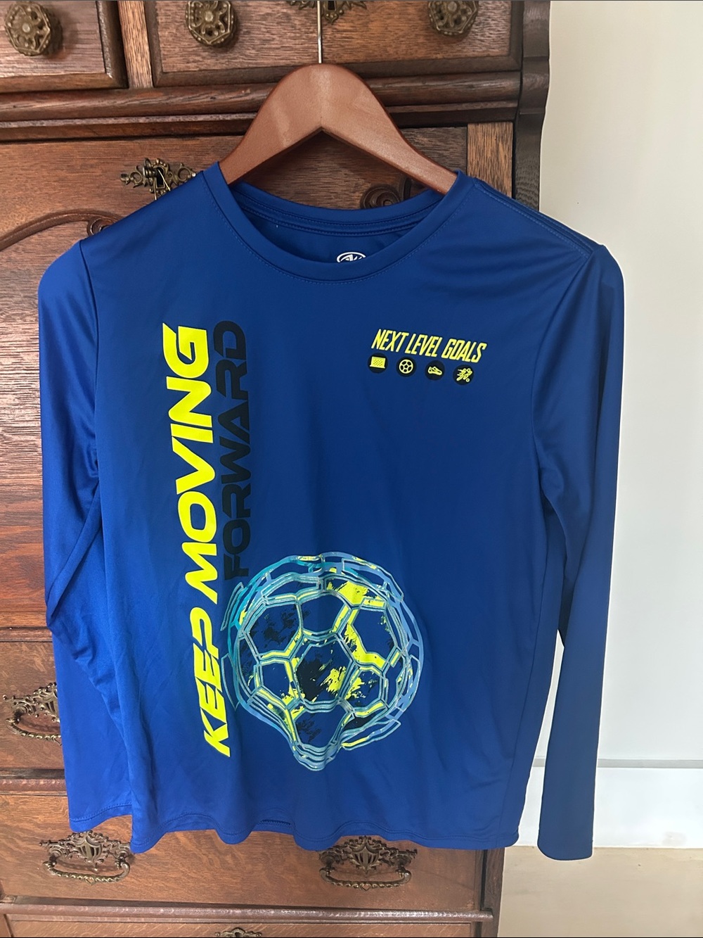 Blue 'Keep Moving Forward' Long Sleeve Kids Athletic Shirt